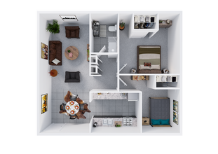2 Bedroom, 1 Bathroom 2-222 floor plan